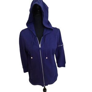 Style & Co Sports Womens Jacket Full Zip Hooded Front Pockets Cotton Blue Medium